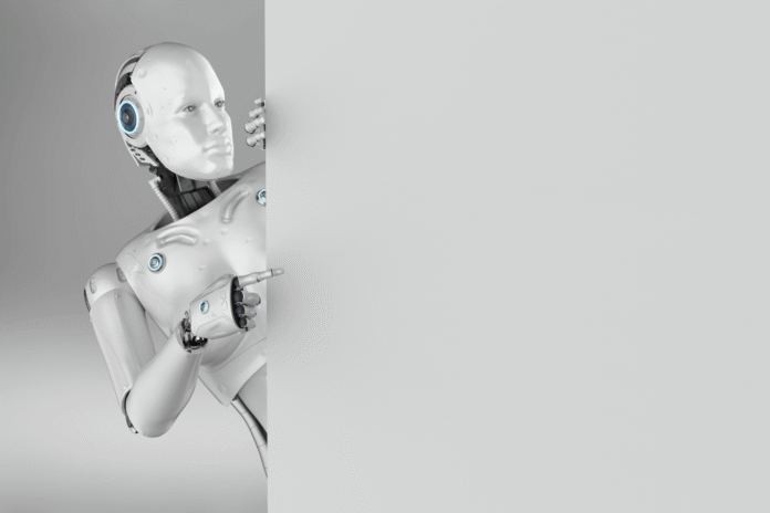 Profil robotske glave u crno-beloj tehnici