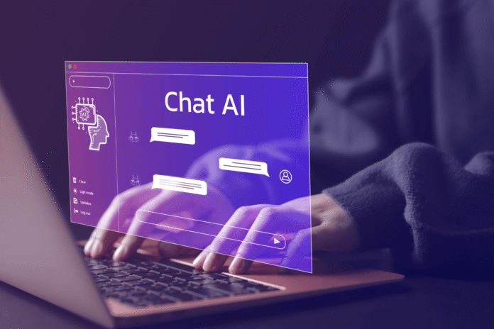Laptop sa ljubičastim Chat AI interfejsom koji simbolizuje spajanje Claude chata i Cowork-a