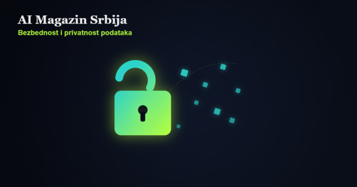 Otvoreni katanac iz koga izleću digitalni podaci, simbol curenja korisničkih podataka kod AI agenata